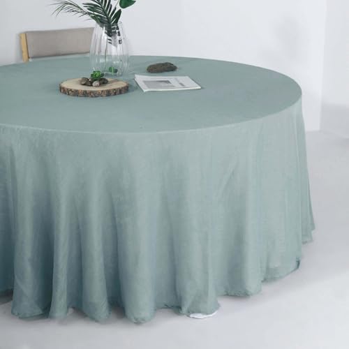 Efavormart 120" Dusty Blue Premium Faux Linen Round Tablecloth | Textured Wrinkle Free Tablecloth - color: Dusty Blue, size: 120" (Round)