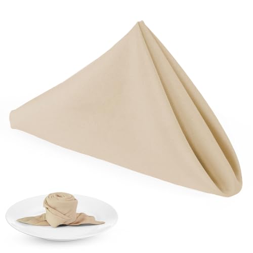 PLOYMONO Beige Heavy Duty Polyester Napkins - 17 x 17 Inch Solid Washable Cloth Dinner Napkins - Set of 8 Napkins with Hemmed Edges - Great for Weddings, Parties, Banquets Dinner & More - color: Beige