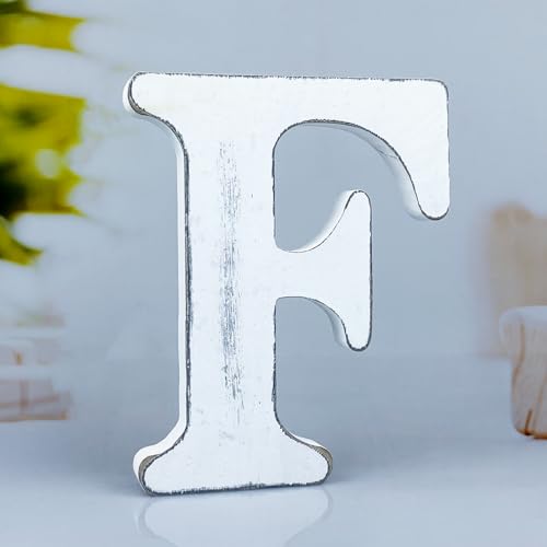 6 Inch Rustic White Wood Letters Unfinished Wood Letters for Wall Decorative White Retro Standing Letters Sign Board Decoration for Craft Home Party Projects (F) - color: F