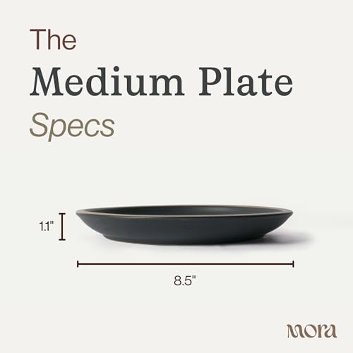 MORA Medium Plates Set of 4, 8.5 inch Ceramic Pottery Salad Plates - Microwave, Oven and Dishwasher Safe - Liquorice - color: Liquorice