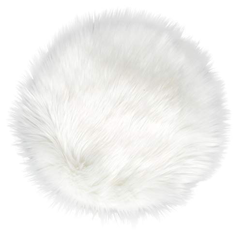 IVON 15.5 Inches White Round Faux Fur Rug, Fluffy Rug Cushion for Chair, Background for Nail Desk Photos - color: 1pcs White
