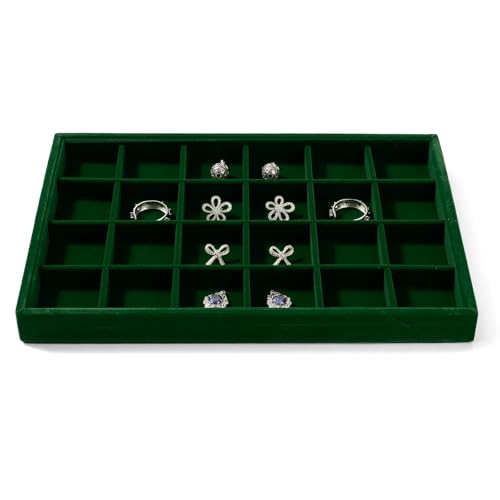 24 Girds Velvet Jewelry Ring Tray Earring Organizer Tray Jewelry Organizer Display Trays for Ring Earrings Storage (Green) - size: 24 Grid