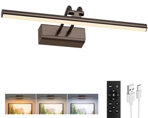 Picture Lights for Wall, Rechargeable Wireless Remote, 14in Dimmable Magnetic LED Art Display Light with 3 Color Temperatures for Gallery, Living Room, Bedroom, Hallway(Brown) - color: Brown, size: 13.8Inch