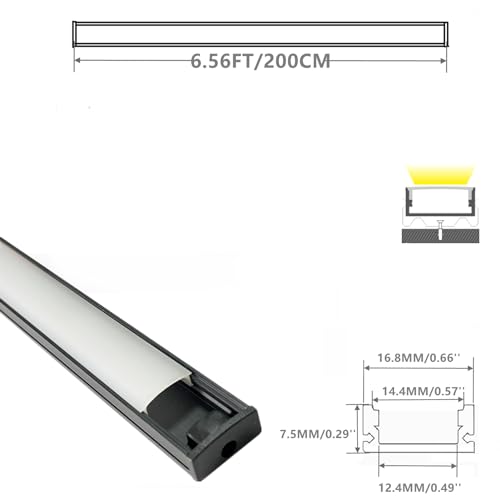 THMOOTHER LED Strip Black U Channel Diffuser 10-Pack 6.56FT,17X7.5MM Surface Mounted Tape Light Aluminum Track with Milky Cover Cabinet,Stairs,Counter,Wall Flush Installed Low Profile - color: Black