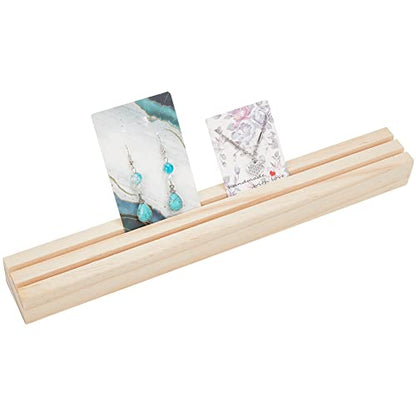 NBEADS Wood Earring Display Stands, 2 Slots Long Jewelry Earring Ring Display Holder Wood Earring Card Holder Business Card Holder Display for Home Office Retail Store, 12.2x1.6 - color: 2 Slots-BurlyWood-12.2x1.6"