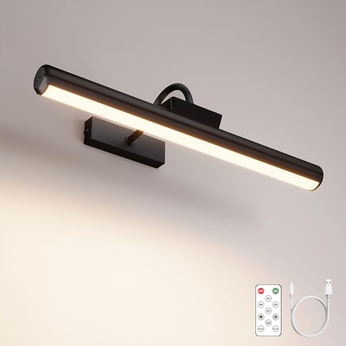 Skairipa Picture Light with Remote, 16in Battery Operated Picture Lights for Wall 5000mAh, 3 Color Modes and Dimmable LED Art Lighting with Timer for Painting, Frame, Gallery (Black-1Pack) - color: Black, size: 1Pack-16in