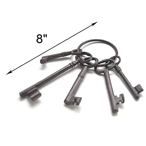 Hananona Vintage Cast Iron Skeleton Key Ring Antique Pirate Treasure Chest Keys Set For Home Decor, Halloween Costume Prop
