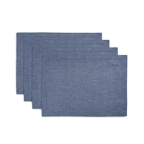 Solino Home Linen Cloth Placemats Set of 4-100% Pure Linen Blue Denim Placemats 14 x 19 Inch for Spring, Summer - Athena - color: 07: Blue Denim, size: 14" X 19" (Set of 4)