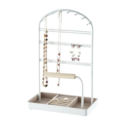 Saydear Multi-Functional Jewelry Holder Organizer Necklace Display Stand Velvet Lined Bar for Rings 2 Tier with 18 Hooks, 32 Earring Holes - Sturdy and Durable, Easy Organization White - color: White V1.0
