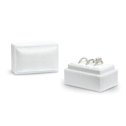 Rectangle 3 Slots Italian Velvet Jewelry Box Engagement Wedding Photo Ring Box Keepsake Box Triple Ring Gift Box (White) - color: White