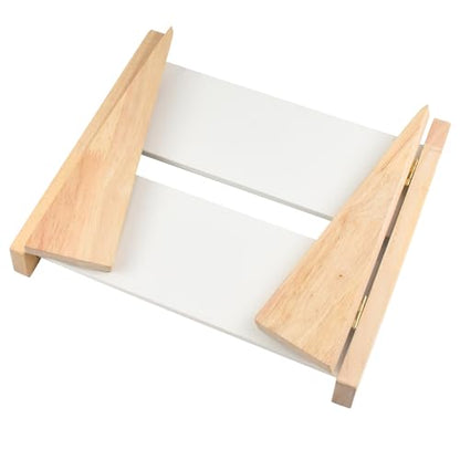 10.2'' x 10.7'' x 12.2'' Double-Deck Folding Wood Necklace Display Stand with Leather Mat Tabletop Jewelry Stand Storage (White) - color: White