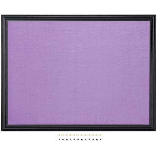 Navaris Framed Fabric Bulletin Board - 18 x 24 inches Plush Jewelry Organizer Pinboard for Wall - Memory Memo Pin Board - Purple with Black Frame - color: Black / Purple