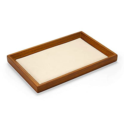 Oirlv Solid Wood Small Jewelry Tray Trade Showcase Countertop Jewelry Display Trays Rectangle Vanity Plate(Creamy-White, Small) - color: Creamy-white, size: 9.1" x 5.9" x 0.7"