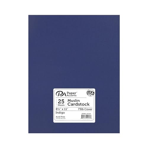 PA Paper Accents Textured Cardstock 8.5" x 11" Indigo, 73lb colored cardstock paper for card making, scrapbooking, printing, quilling and crafts, 25 piece pack - color: Indigo
