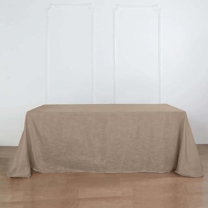 Efavormart 90x132 Taupe Premium Faux Linen Rectangular Tablecloth | Wrinkle Free Tablecloth - color: Taupe, size: 132" x 90" (Rectangular)