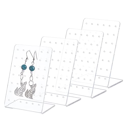 PH PandaHall 4 Pack Earring Holder, 42 Holes Small Ear Studs Display Stand L-Shape Earrings Jewelry Show Rack Stand Organizer Plastic Display Showcase 2.3 x 3.5 x 1.5 Inch