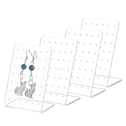 PH PandaHall 4 Pack Earring Holder, 42 Holes Small Ear Studs Display Stand L-Shape Earrings Jewelry Show Rack Stand Organizer Plastic Display Showcase 2.3 x 3.5 x 1.5 Inch