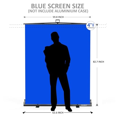 【Easy Set Up】 RAUBAY 59.8 x 82.7in Collapsible Blue Screen Backdrop Portable Retractable Chroma Key Panel Photo Background with Stand for Video Conference, Photographic Studio, Streaming - color: Blue, size: Standard (59.8 x 82.7in)