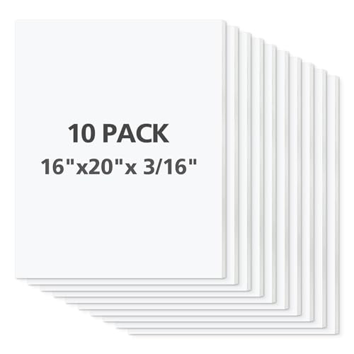 Mat Board Center Premium White Foam Core Board - 16x20 Inches, 3/16" Thick - 10 Pack, Acid-Free - Ideal for Mounting, Crafts, Art, and Presentations - color: White, size: 16x20