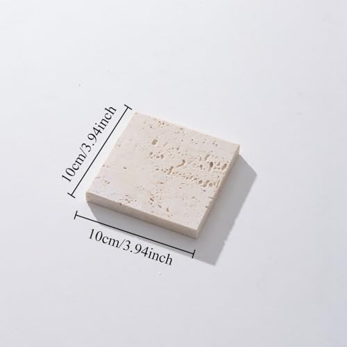 Natural Travertine Stone Display Tiles, Decorative Photography Props for Jewelry, Cosmetics, Home Decor, Beige Stone Blocks (10cm*10cm) - size: 10cm*10cm