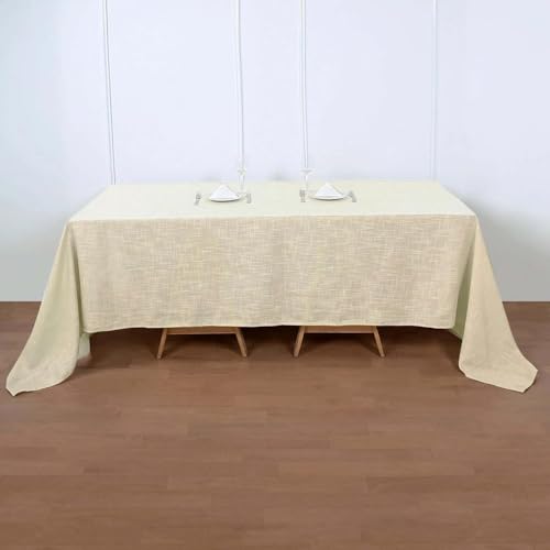 Efavormart 90x132 Beige Premium Faux Linen Rectangular Tablecloth | Wrinkle Free Tablecloth - color: Beige, size: 132" x 90" (Rectangular)