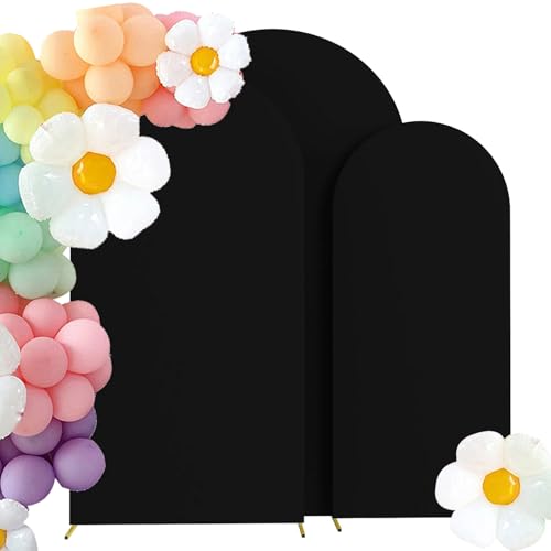 HAINARverS Set of 3 Wedding Arch Cover 6FT,6.6FT,7.2FT Spandex Fitted Stretchy Arch Stand Covers,2 Sided Round Top Chiara Backdrop Cover Banquet Baby Shower Arch Decoration(Black) - color: Black, size: 6FT,6.6FT,7.2FT