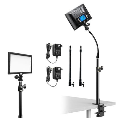 2 Packs LED Video Key Light,Streaming Light Dimmable Bi-Color 3200-5600k Video Conference Lighting with Gooseneck Tubes Desk Panel Lights for Podcast/Streaming/Gaming/Zoom Call/Broadcast/YouTube
