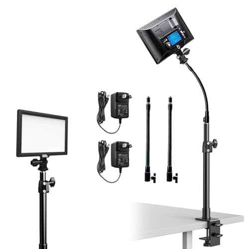 2 Packs LED Video Key Light,Streaming Light Dimmable Bi-Color 3200-5600k Video Conference Lighting with Gooseneck Tubes Desk Panel Lights for Podcast/Streaming/Gaming/Zoom Call/Broadcast/YouTube