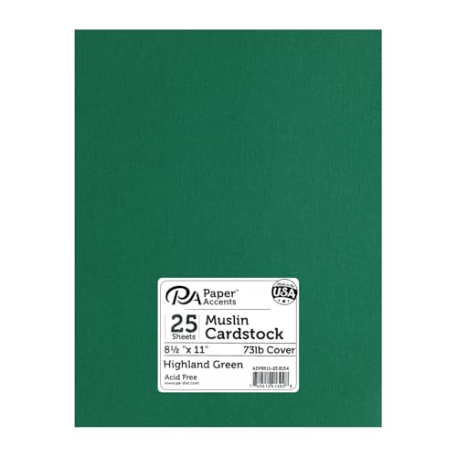 PA Paper Accents Textured Cardstock 8.5" x 11" Highland Green, 73lb colored cardstock paper for card making, scrapbooking, printing, quilling and crafts, 25 piece pack - color: Highland Green