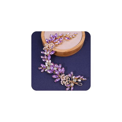 Adjustable Flower Crown Headband for Women - Floral Garland Hair Wreath with Crystal Accents Perfect for Weddings Flower Wands Photo Props (Purple Beaded CZ, Adjustable) - color: Purple Beaded CZ