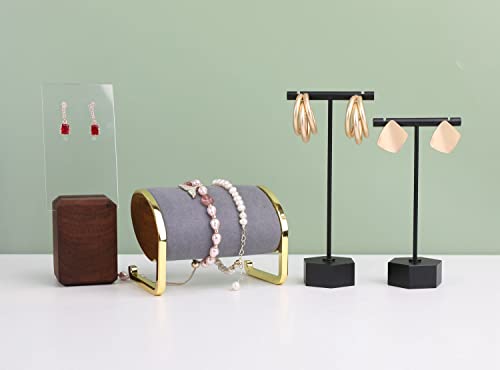 Black Metal 2pcs Earring Display T Stand for Show, T Bar Jewelry Holder Tree for Retail Photography 【Black-Hexagon Base 2pcs Height 4.5" and 5.3"】 - color: B1/Black Hexagon Base 2pcs Height 4.5" and 5.3"