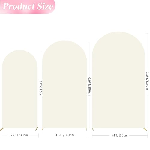 Wokceer Wedding Arch Cover (7.2FT, 6.6FT, 6FT) Set of 3 Spandex Fitted Wedding Arch Stand Covers for Round Top Chiara Arch Backdrop Stands Cover for Birthday Party Ceremony Banquet Decor Ivory - color: Ivory, size: 7.2FT,6.6FT,6FT