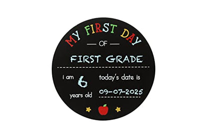 Kate & Milo First and Last Day of School Chalkboard Sign, Reversible Round Back to School Photo Prop with Chalk, Kids Milestone Board - style: Round School Days Chalkboard