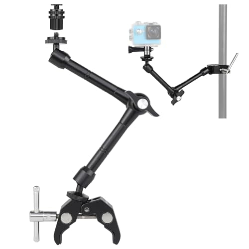 UTEBIT 11" Adjustable Magic Arm with Super Clamp, 360 Ball Heads with ARRI 1/4" & 3/8" Thread Screw for Flash/LED Light/Microphone/Monitor, Compatible with SmallRig Camera Cage, Max Load: 4.4lb/2kg - size: 11inch