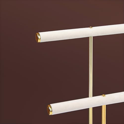 2 Tier Necklace Bracelet Holder Stand, Multi-Use Jewelry Display Organizer with Metal Tray, Velvet T-Bar Metal Necklace Organizer Stand, Jewelry Hanger Tower Rack for Men Women (Gold 12" Tall) - color: Gold
