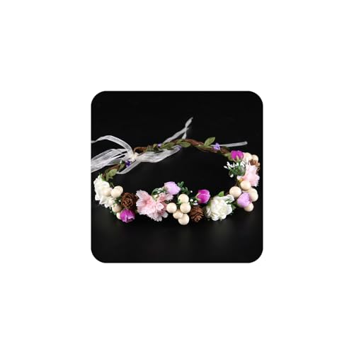 Adjustable Flower Crown Headband for Women - Floral Garland Hair Wreath with Crystal Accents Perfect for Weddings Flower Wands Photo Props (Pink White Flower, Adjustable) - color: Pink White Flower