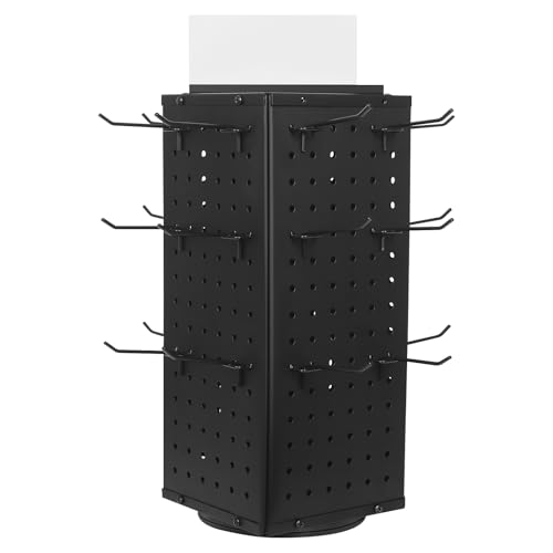 Rotating Pegboard Display Stand with 24 Hooks, 4-Sided Metal Spinner Peg Board Organizer, Countertop Display Rack for Jewelry, Keychains, Craft Supplies, Retail and Trade Shows (Black, 17in,4-Sided) - color: Black, size: 17in,4-Sided