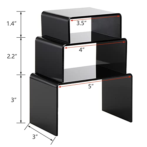 Hedume Set of 9 Black Acrylic Display Risers, Jewelry Display Riser, Product Display Stand for Figures, Buffets, Dessert, Cupcakes, Candy, Jewelry and Collectibles