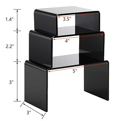 Hedume Set of 9 Black Acrylic Display Risers, Jewelry Display Riser, Product Display Stand for Figures, Buffets, Dessert, Cupcakes, Candy, Jewelry and Collectibles