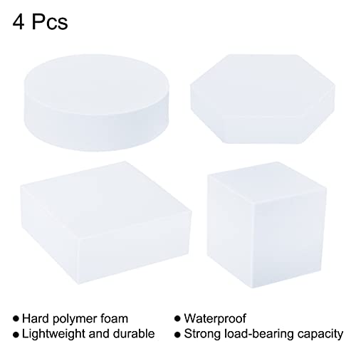 PATIKIL Photography Background Props Set, Hard Foam Square Round Hexagon Photo Props Geometric Cube for Photo Shoot Makeup Tools, Perfume, Decoration, White