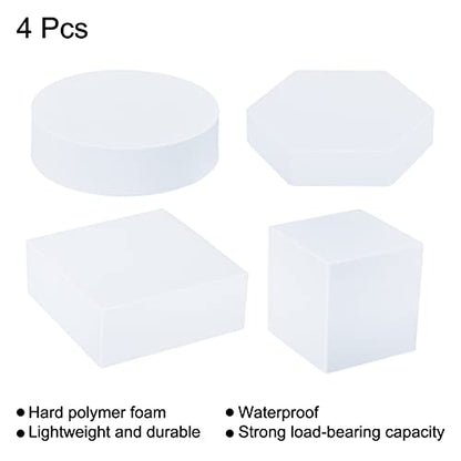 PATIKIL Photography Background Props Set, Hard Foam Square Round Hexagon Photo Props Geometric Cube for Photo Shoot Makeup Tools, Perfume, Decoration, White