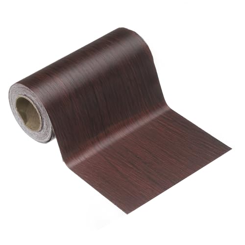 HARFINGTON Wood Grain Wallpaper Border 4" x 16.4ft PVC Self-Adhesive Textured Frame Sticker Waterproof Wall Decorative Wallpaper for Floor Door Table Cabinets Desk, Red Wood - color: Red Wood, size: 4" x 16.4ft