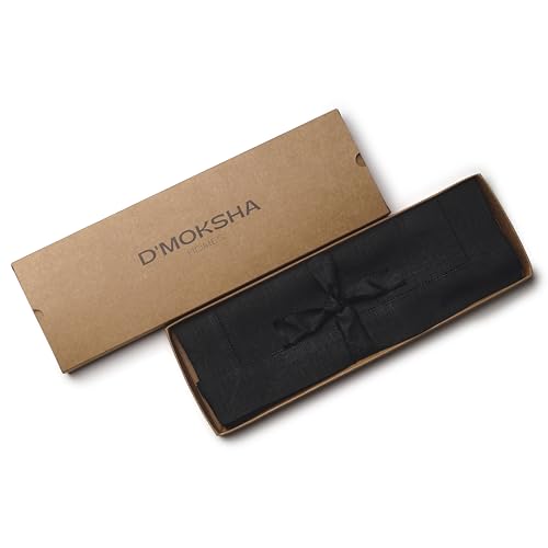 D'Moksha Homes Linen Placemats Set of 4 - Classic Hemstitch Black Placemats 14 x 19 Inch - 100% Pure Linen Table Mats for Spring - Handcrafted and Machine Washable - color: 04 - Black