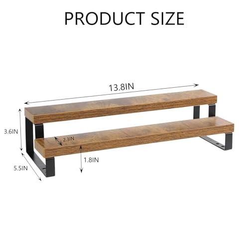 4-Tier Wooden Display Riser Shelf Stand for, Makeup, Cupcake, Condiment & Dolls Collection Home Decor Organizer, Expandable for Pantry/Counter (Brown, 2-Tier) - size: 2-Tier
