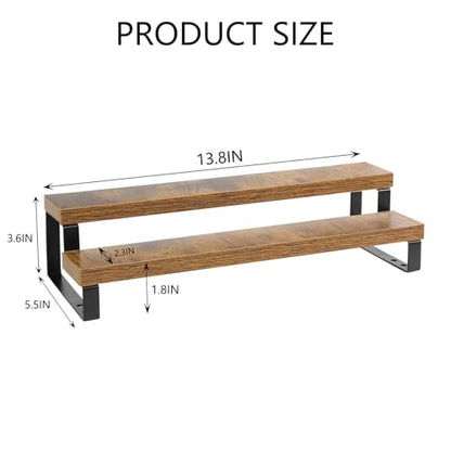 4-Tier Wooden Display Riser Shelf Stand for, Makeup, Cupcake, Condiment & Dolls Collection Home Decor Organizer, Expandable for Pantry/Counter (Brown, 2-Tier) - size: 2-Tier