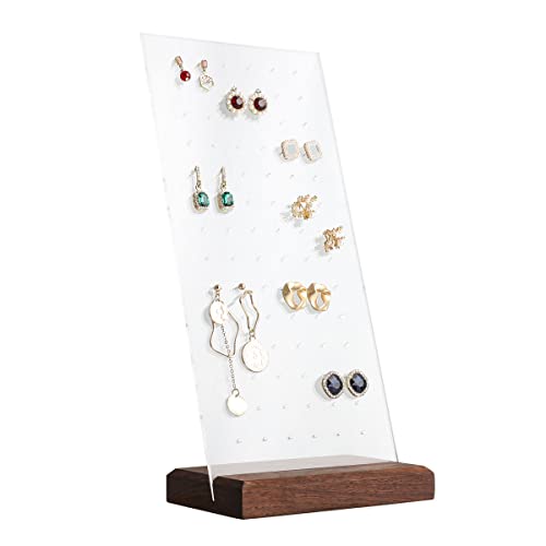 walnut earring display for selling jewelry, wooden earring holder for studs display, small jewelry studs display board for show【Wood stand with acrylic board-Walnut】 - color: Brown, size: Small