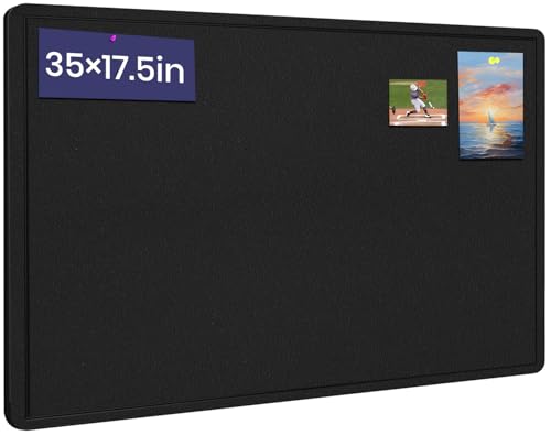 Bulletin Board - 35 x 17.5 inches Decorative Felt Pin Board - Cork Board Alternative for Wall - Foldable Photo Board Self-Adhesive Prayer Board with 20 Pushpins - Black - color: Black, size: 35 x 17.5inches