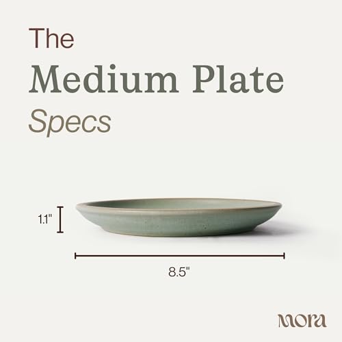 MORA Medium Plates Set of 4, 8.5 inch Ceramic Pottery Salad Plates - Microwave, Oven and Dishwasher Safe - Thyme - color: Thyme