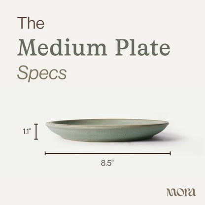MORA Medium Plates Set of 4, 8.5 inch Ceramic Pottery Salad Plates - Microwave, Oven and Dishwasher Safe - Thyme - color: Thyme