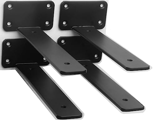 4 Pack - 8 inch Black Hidden L Shelf Bracket (1/5 Inch Thicked) Iron Floating Shelf Brackets Rustic Industrial Metal Brackets for Shelf Support - size: 8 Inch, style: Black 4 Pack